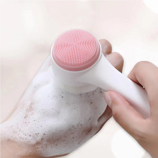 DewMuseBeauty 3D Double Silicone Facial Cleansing & Massage Brush – Soft Bristles Exfoliator, Double-Sided Face Wash Tool