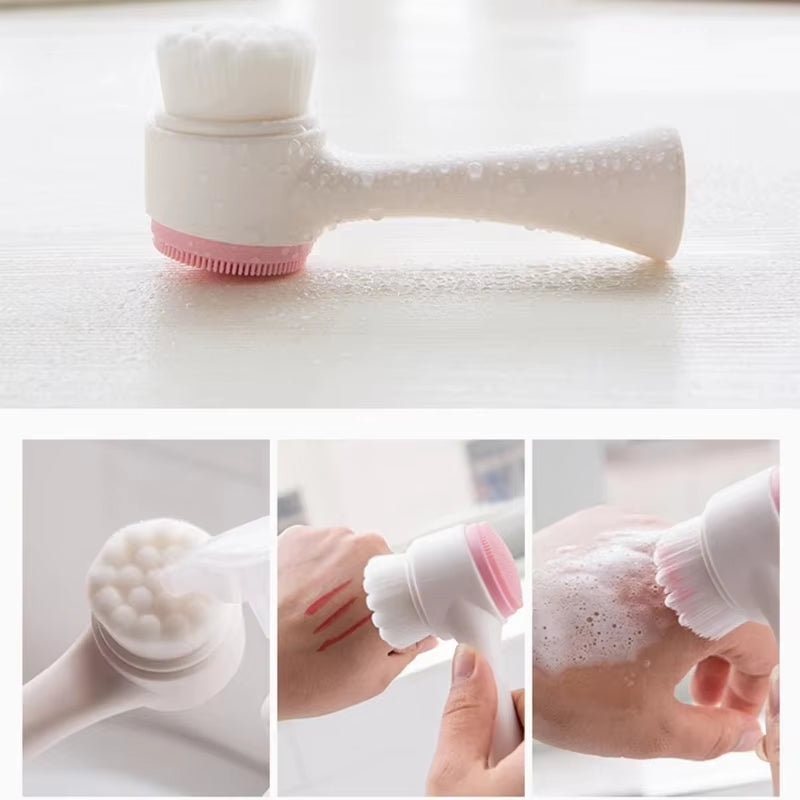  DewMuseBeauty 3D Double Silicone Facial Cleansing & Massage Brush – Soft Bristles Exfoliator, Double-Sided Face Wash Tool
