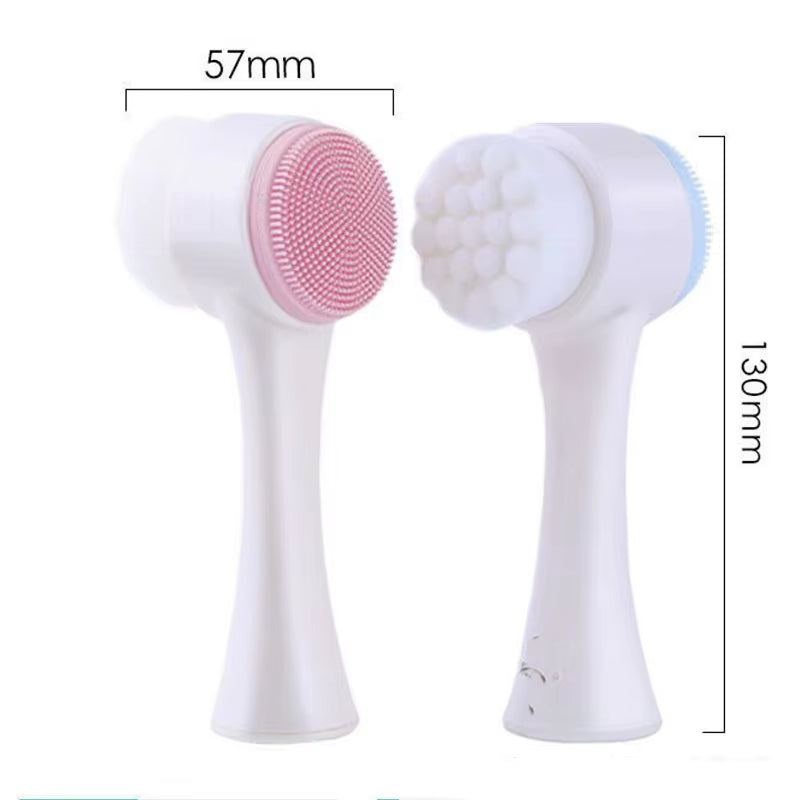  DewMuseBeauty 3D Double Silicone Facial Cleansing & Massage Brush – Soft Bristles Exfoliator, Double-Sided Face Wash Tool